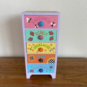 Vintage Wooden Groovy Jewelry Storage Miniature Dresser Box Retro Kids 2004